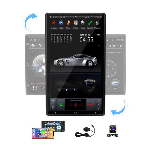 KSPIV Tesla Style Android Car Stereo for Universal Manual Rotation 90°4+32GB in Dash Video Multimedia Player Head Unit GPS Navigation Radio Receiver 13.6 Inch HD Screen with Wireless Carplay Android Auto