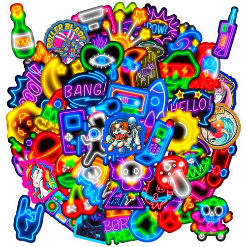Aoinqx 50pcs Water Bottle Stickers Cool Neon Stickers, Sticker Pack for Kids Adults Teens, Waterproof Vinyl Stickers, Stickers for Laptop Skateboard Journal Notesbook Phone Cup Guitar Luggage etc
