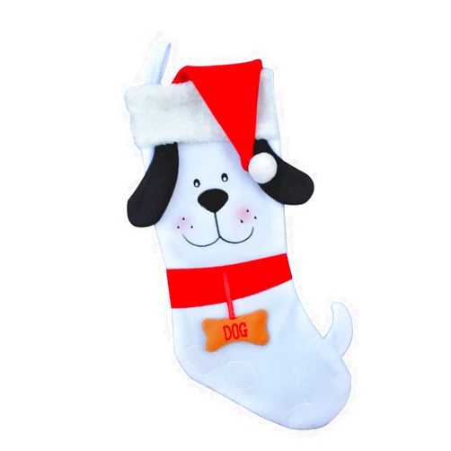 HOMEVIBES Dog Christmas Stocking - Christmas Stocking for Pets 1 Pack - Puppy Christmas Stocking 18 x 7 Inch - White