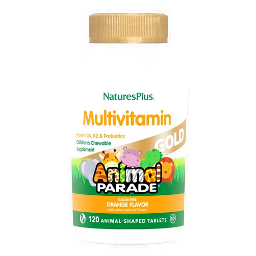 Natures Plus Animal Parade Source of Life Gold Children's Multivitamin - Orange Flavor - 120 Chewable Animal Shaped Tablets - Immune Support Supplement - Gluten-Free - 60 Servings