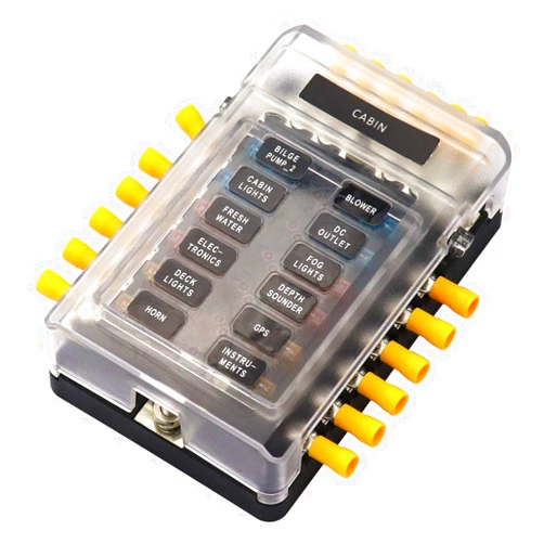 TIYANG 12 Way Fuse Block with Ground Boat Truck RV Camper Solar Car Automotive Fuse Box 12 Volt - 32 Volt Power Distribution Fuse Blocks Red LED Indicator