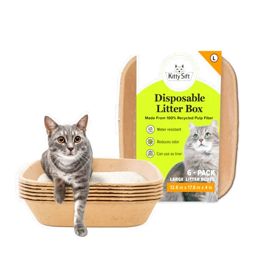 Kitty Sift Disposable Cat Litter Box Large, 6 Count, Durable Portable for Travel and Home, Eco-Friendly Disposable Litter Box Controls Odor