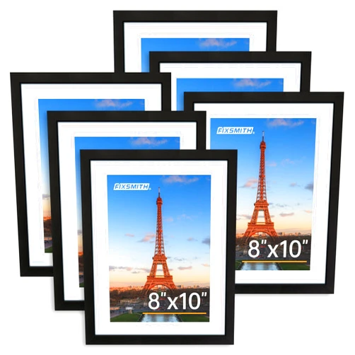 FIXSMITH 8x10 Picture Frame Set of 6, Photo Frame Bulk with HD Plexiglass, Display Pictures 5x7 with Mat or 8x10 Without Mat Multi Picture Frames Collage for Tabletop or Wall Display, Black
