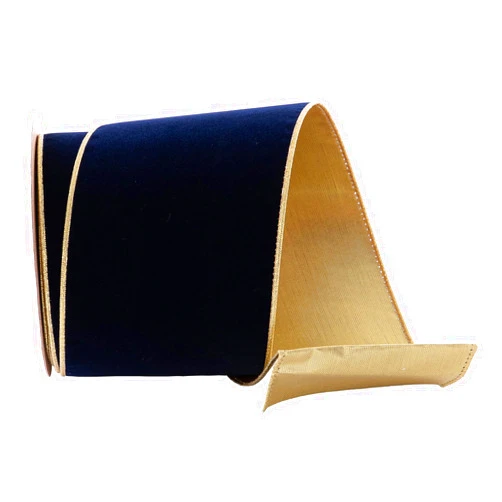 CSZD RIBBON Dark Navy Blue Velvet Wired Ribbon 4 Inch Wide*10Y Navy and Gold Double Sided Velvet Thick Ribbon for Christmas Tree Wreaths Gift Wrapping Bows Gralands Home Decor Crafts (Dark navy)