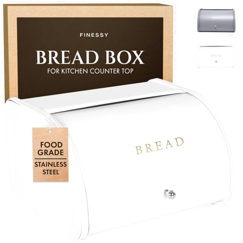 FINESSY Metal Bread Box for Kitchen Countertop, Modern White Bread Box for Kitchen Countertop, Airtight Breadbox for Kitchen Countertop, Vintage Farmhouse Bread Boxes for Kitchen Counter Airtight Bin