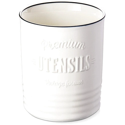 DOWAN 7.2″ Extra Large Kitchen Utensil Holder - Farmhouse Utensil Holder for Countertop - Ceramic Utensil Crock with Protection Cork Mat - Kitchen Decor & Housewarming Gift (White)