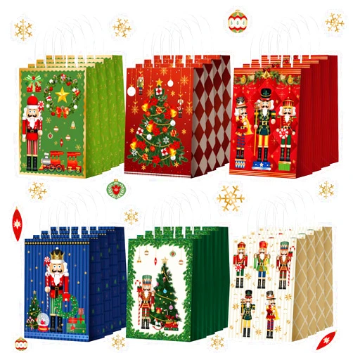 Kolldenn 24 Pcs Christmas Nutcracker Party Favors Bags Christmas Gift Goodie Bags Paper Xmas Nutcracker Candy Treat Bags with Handles for Christmas Party Decorations Holiday Birthday Supplies