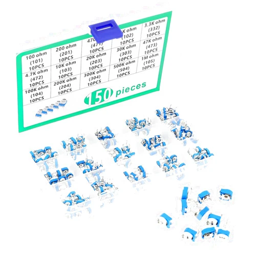 Smgda 15 Values 150 pcs 100 Ohm- 2M Ohm Variable Resistor 6mm Potentiometer Assortment Kit with Clear Plastic Storage Box