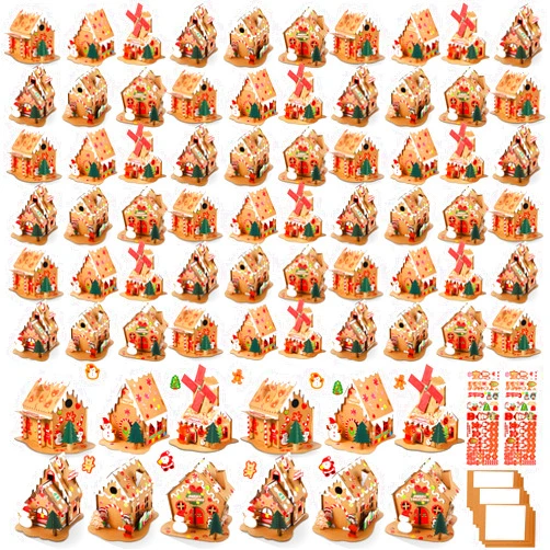 Libima 72 Set Christmas Craft Kit Christmas Gingerbread House Kit Make a Gingerbread Cardboard Houses Novelty Holiday House Craft Xmas Party Game Craft Supplies