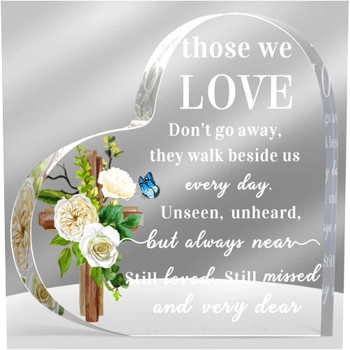 Jetec Bereavement Gift Acrylic Heart Memorial Gift Sympathy Table Decor Condolence Remembrance Gift Sympathy Gift for Loss of Loved One Remembrance Decor(Classic Style)