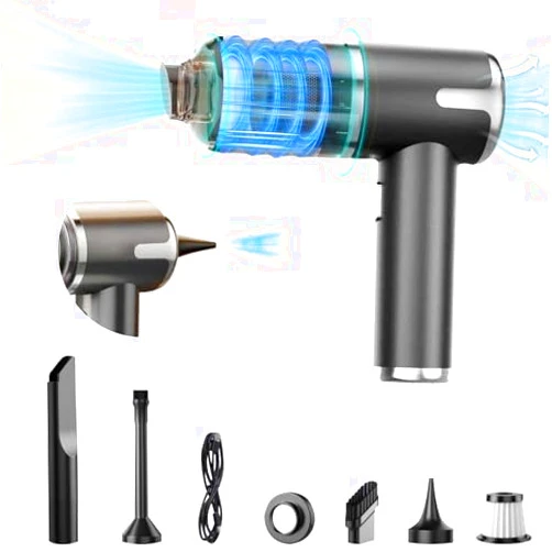 Houscly Handheld Car Vacuum Portable Cordless Mini Hand Vacuum Cleaner Rechargeable 12000PA Compressed Air Duster & Air Blower & Pump 3 in 1 with Multi-Nozzles for Car Office Desktop Home Cleaning(Grey)