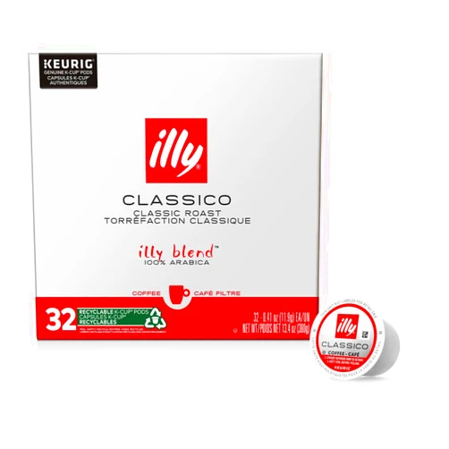 Illy Coffee K Cups - Coffee Pods For Keurig Coffee Maker – Classico Roast - Caramel, Orange Blossom & Jasmine - Mild, Flavorful & Balanced Flavor Pods of Coffee - No Preservatives – 32 Count
