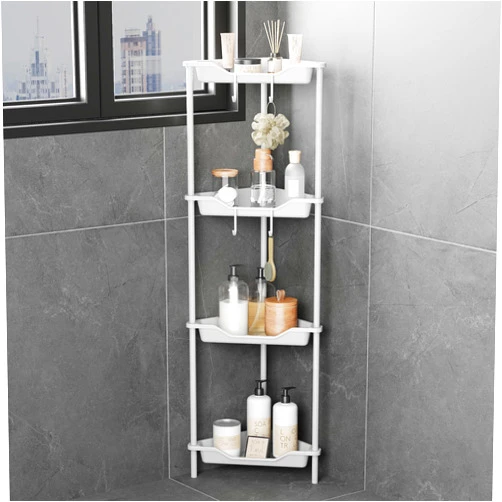 ODesign 4 Tier Corner Shelves for Living Room Bedroom Bathroom，Plastic Metal Splicing Ground Cabinet Storage Rack,Organizador De Ducha,10.8 x 10.8 x 44.6 inches White - Rustproof