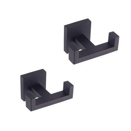 GERZWY Matte Black Bathroom Double Towel Hook Stainless Steel Coat/Robe Clothes Hook for Bath Kitchen Modern Hotel Style Wall Mounted 2 Pack