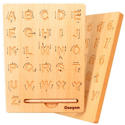 Coogam Wooden Letters Practicing Board, Double-Sided Alphabet Tracing Tool Learning to Write ABC Educational Toy Game Fine Motor Montessori Gift for Preschool 3 4 5 Years Old Kids