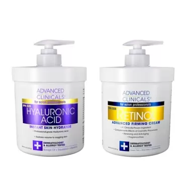 Advanced Clinicals Retinol Cream + Hyaluronic Acid Lotion Moisturizer Face & Body Skin Care Set. Anti Aging Dry Skin Rescue Creams Reduce Appearance Of Wrinkles, Fine Lines, & Sagging Skin, 2-Pack 16 Ounce (Pack of 2) Hyaluronic Acid + Retinol Cream