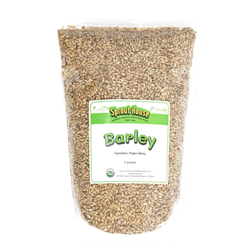 The Sprout House Barley Seed- Whole and unhulled, 5LB Certified Organic, Juice and Beer Brewing Malt, Microgreens Growing.