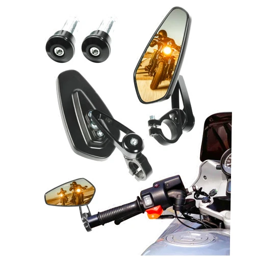 Bylikeho Motorcycle Mirrors,Bar End Mirrors,Double Take Mirrors,Bar End Mirror Motorcycle Mirrors for Handlebars,Car Accessories Bar End Rear View Mirrors for Motorcycles Street Bike Dirt Bike (Black)