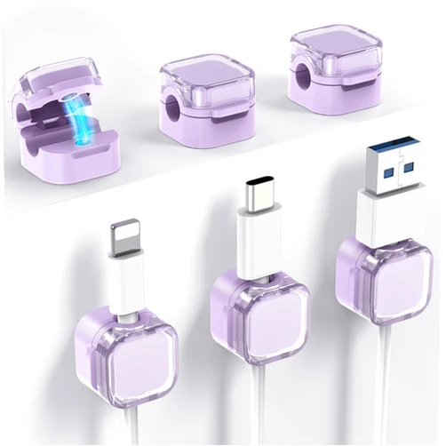 AhaStyle Magnetic Cable Organizer [1s Lock] 6 Pack Cord Cable Holders Clips Strong Adhesive Cable Cord Keeper [Smooth Adjustable] Hide Wire Cord Organizer for Nightstand Kitchen Car Office (Lavender)