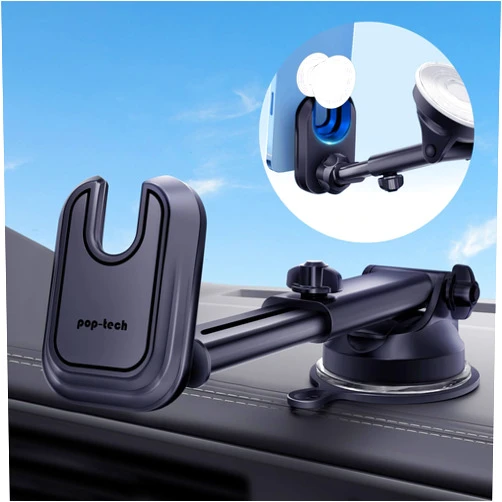 pop-tech Car Phone Mount for Pop Socket: Suction Cup Cell Phone Holders for Automobile Dashboard Windshield Window - Dash Mounted Cellphone Stand Black Fits Thick Socket Wallet Grip for iPhone Samsung