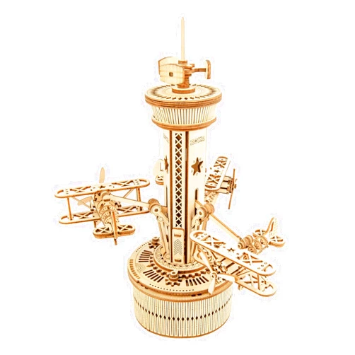 ROKR 3D Wooden Puzzle for Adults Airplane Tower Music Box - DIY Mechanical Model Building Kit 10
