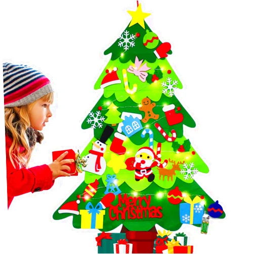 Cdwioe Felt Christmas Tree 3.3 Ft DIY 33 Pcs Detachable Ornaments Decoration for Kids Wall Hanging with Lights Xmas Gifts for Boys Girls Nativity Sets Indoor Decor