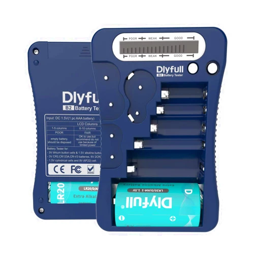 DLYFULL Battery Tester, Dlyfull LCD Display Universal Battery Checker for AA AAA C D 9V CR2032 CR123A CR2 CRV3 2CR5 CRP2 1.5V/3V Button Cell Batteries, 1x AAA Batteries Included