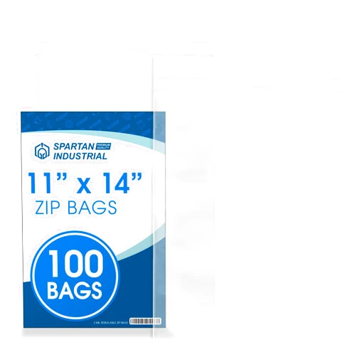 Spartan Industrial - 11” X 14” (100 Count) 2 Mil Clear Reclosable Zip Plastic Poly Bags with Resealable Lock Seal Zipper