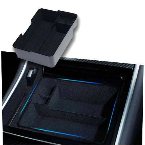 Nestour 2016-2020 Tesla Model 3 Model Y Center Console Organizer Tray Accessories, Upgrade Customized Storage Box, Premium ABS and Flocking Material with Sunglasses and Coin Holder