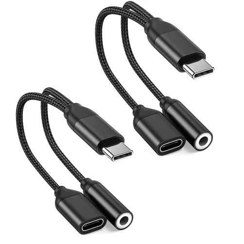 Jahobet USB C to 3.5mm Headphone and Charger Adapter - 2 in 1 USB C to Aux Audio Jack with PD 60W Fast Charging Dongle Adoptor Earphone/Headphone for iPhone 15 Android Samsung Galaxy, Google Pixel USB Type C