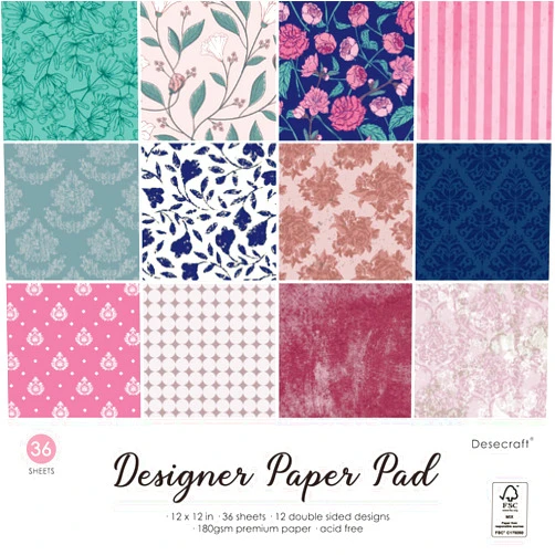 Desecraft Vintage Spring 12x12 in Double Sided Paper Pad Pack Scrapbook Cardstock Decorative Paper - 36 Sheets - for Card Making Journaling Planner Origami Decopage Decorative Scrapbooking Supplies