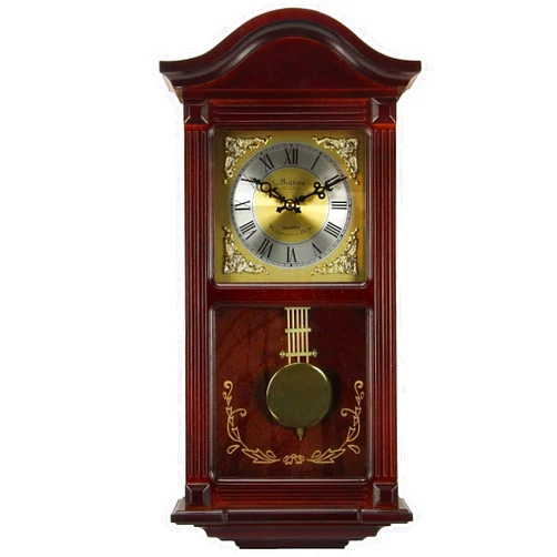 Bedford Clock Collection BED1423MAH Small Wood Wall Clock with Brass Pendulum and 4 Chimes, 22 Inch, Mahogany Cherry Oak