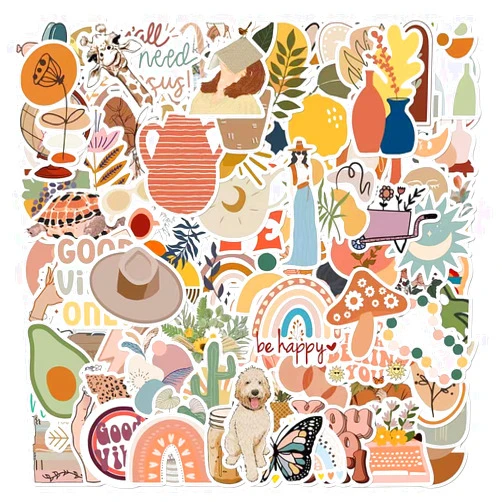 FAAFRW 100 Pcs Boho Stickers Vintage Cute Boho Aesthetic Stickers for Adults Girls Kidsn Vinyl Waterproof Stickers for Water Bottles Laptops Phone Journaling Scrapbook Diary Decoration