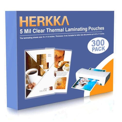 HERKKA 300 Pack Laminating Sheets, Holds 8.5 x 11 Inch Sheets, 5 Mil Clear Thermal Laminating Pouches 9 x 11.5 Inch Lamination Sheet Paper for Laminator, Round Corner Letter Size