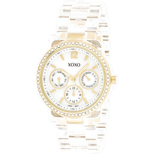 Accutime XOXO Women's XO5527 Clear Bracelet with Rhinestones on Gold Case Watch