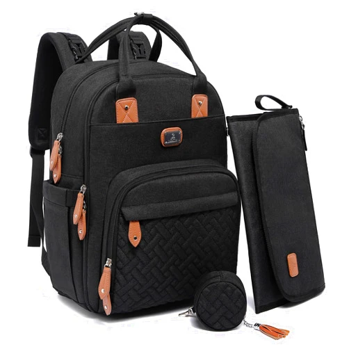 Dikaslon Diaper Bag Backpack with Portable Changing Pad, Pacifier Case and Stroller Straps, Large Unisex Baby Bags for Boys Girls, Multipurpose Travel Back Pack Moms Dads, Black
