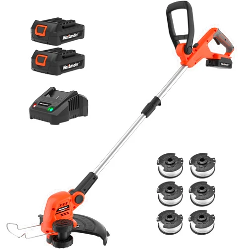 MAXLANDER 12 Inch 20V Cordless String Trimmer, 2 PCS 2.0Ah Battery Weed Wacker/Edger, 1 Quick Charger,6 PCS Replacement Spool Trimmer Lines, Length Adjustable, Powerful Lightweight Grass Trimmer
