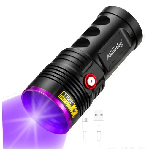 ALONEFIRE H42UV 36W 365nm UV Flashlight USB Rechargeable Ultraviolet Blacklight Torch Pet Urine Detector for Resin Curing, Fishing, Scorpion with UV Protective Glasses, 4PCS Battery Included