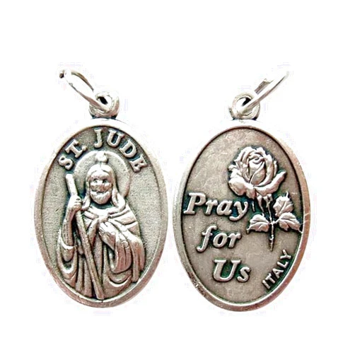 Gifts by Lulee, LLC Saint Jude Ox Medal Silver Oxidized Patron Saint of the Impossible Blessed By Pope Francis St