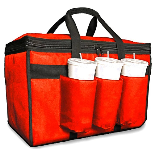 FRESHIE Insulated Food Delivery Bag with Cup Holders/Drink Carriers Premium, for Doordash, Uber Eats, Grubhub, Pizza Bag, Catering, Beverage, Commercial Quality (XL Pro, Red)