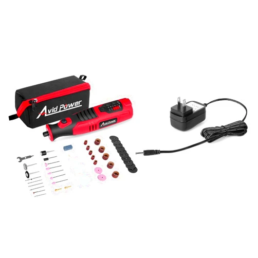 AVID POWER Cordless Rotary Tool 2.0 Ah 8V Rechargeable Rotary Tool, 4 Front LED Lights, 5 Speeds, 60 Pcs Accessories with Bag and Extra Charger for Engraving, Sanding, Polishing and Cutting - Red