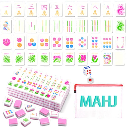 Soulchen Kaleidoscope Mahjong Tile Set 160 Mahjong Tiles 1.2'' Pink American Mahjongs Tile Set with Mahjongs Bag