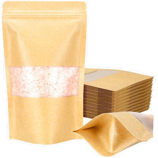 Blisstime Stand Up Pouch Bags, 50 Pack Kraft Paper Zip Lock Bags with Matte Window and Tear Notch Resealable Bags for Small Business Home Use (4.7 X 7.9 Inches)