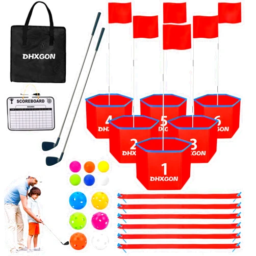 DHXGON Backyard Golf Game with 2 Clubs, Portable 6 Hole Golf Course for Golf Practice Game, Outdoor Yard Golf Chipping Game for Family and Adults, Beach, Park, Lawn, Field Day Reunion Party Games