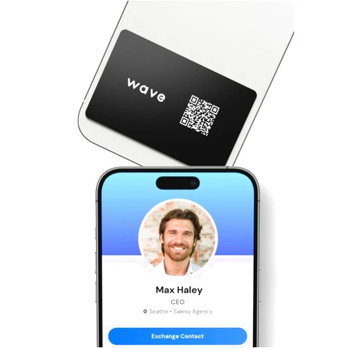 Wave Digital Business Card by Wave - NFC Business Card with Smart Tap for Back of Phone - QR Code & NFC tag to Exchange Professional Contact Info, Social Media, Websites, and More (iPhone and Android)
