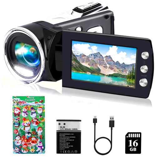 Rawiemy Video Camera Camcorder 2.7K 36MP Video Recorder Vlogging Camera for YouTube TikTok Digital Camera Recorder Kids Camcorder with 16GB Card,Christmas Stickers,2.8