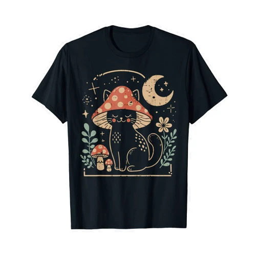 Cat Shirts For Women Men Girls Kids Kitten Gifts Cat Mushroom Hat Cottagecore Kitten Kitty Women Girls Kids T-Shirt