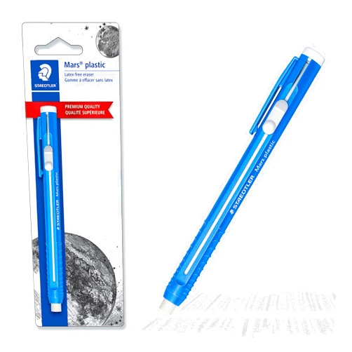 STAEDTLER Mars Plastic Eraser Pen with Refillable Holder, German-Made Eraser for Pencils, Smudge-Free & Tear-Free Precision, Retractable Design with Clip, Blue