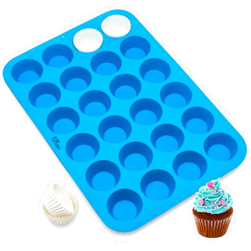 KPKitchen Silicone Mini Muffin Pan - Mini Cupcake Pan 24 Cup - Free Mini Muffin Paper Cups - Mini Muffin Pans Nonstick 24-100% Silicon Mini Muffin Tin - Baking Rubber Tray & Fat Bomb Molds Silicone
