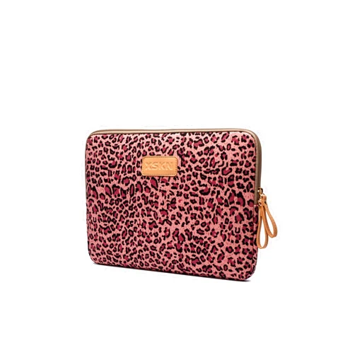 BagsFromUs XSKN Canvas Fabric Stylish Leopard's Spots Print Style Laptop Sleeve Computer Protective Carrying Case Bag Cover for iPad/MacBook/Dell/HP/Lenovo etc. (Pink, 14 inch)